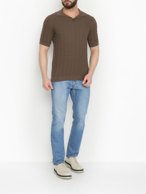 Поло из хлопка фактурной вязки Piacenza Cashmere 1733 - МодельОбщийВид