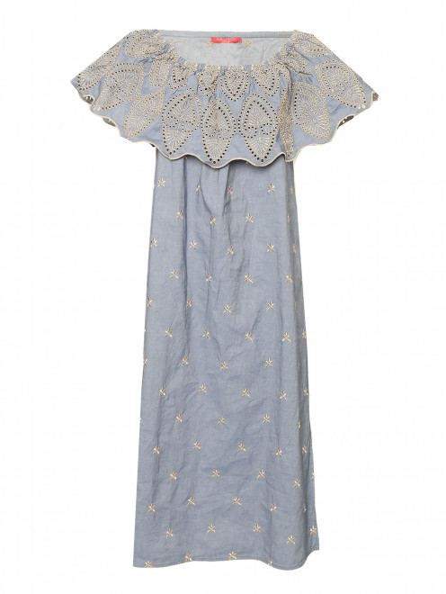 Платье из хлопка и льна с вышивкой Marina Rinaldi - Общий вид