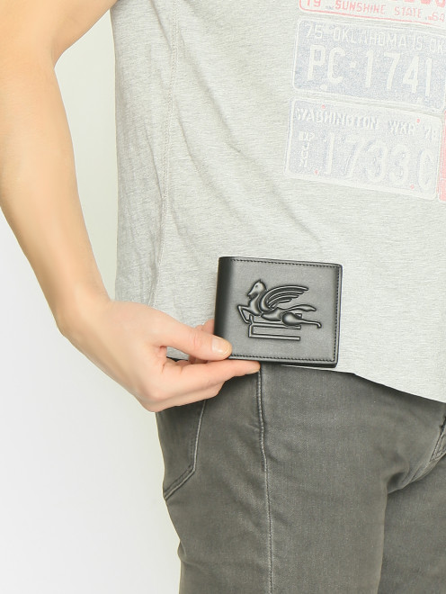 Однотонный кошелек из кожи с логотипом Etro - МодельОбщийВид