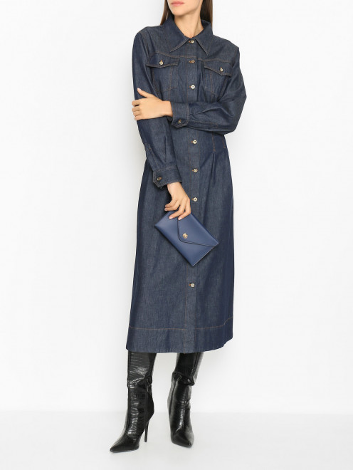 Клатч из гладкой кожи с логотипом Etro - МодельОбщийВид