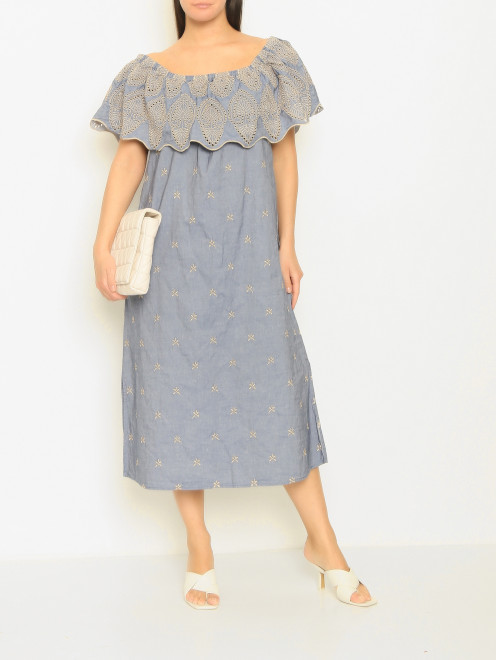 Платье из хлопка и льна с вышивкой Marina Rinaldi - МодельОбщийВид