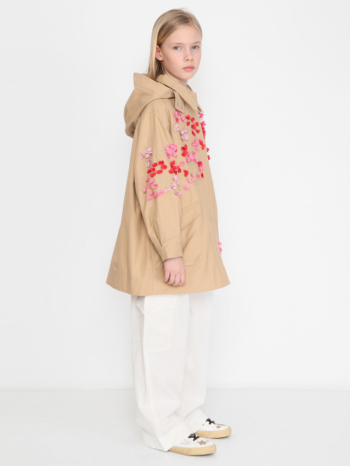 Плащ с капюшоном и декоративной вышивкой Ermanno Scervino Junior - МодельВерхНиз