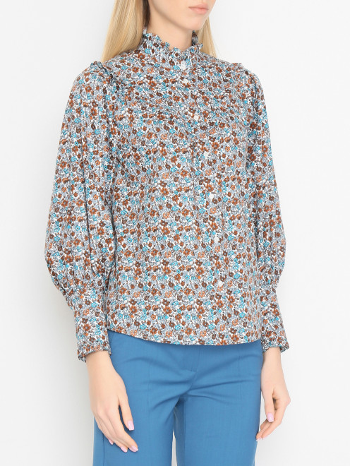 Чайная блуза из хлопка с цветочным узором Weekend Max Mara - МодельВерхНиз