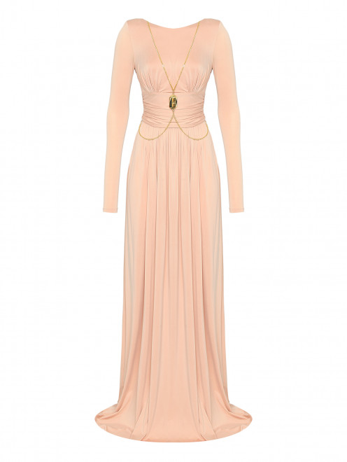 Вечернее платье с цепочкой, высоким разрезом и декольте на спинке Elisabetta Franchi - Общий вид