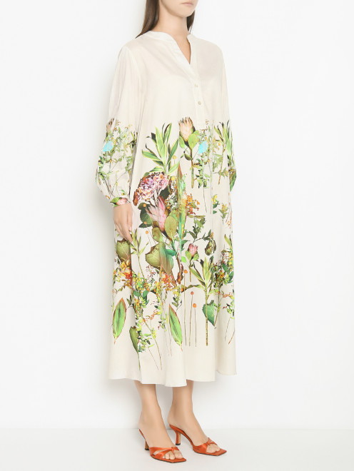 Платье-макси из хлопка с цветочным принтом Marina Rinaldi - МодельВерхНиз
