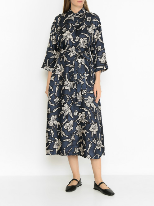 Платье-рубашка из шелка с узором Max Mara - МодельВерхНиз