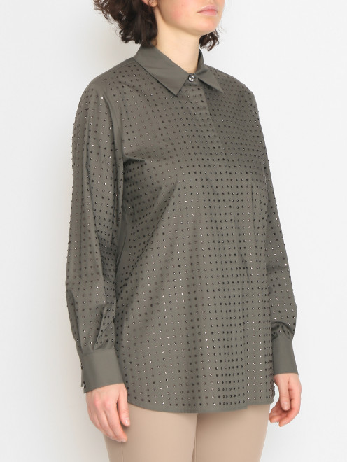 Рубашка из хлопка декорированная стразами Marina Rinaldi - МодельВерхНиз