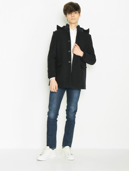 Однобортное пальто с капюшоном Clix - МодельОбщийВид