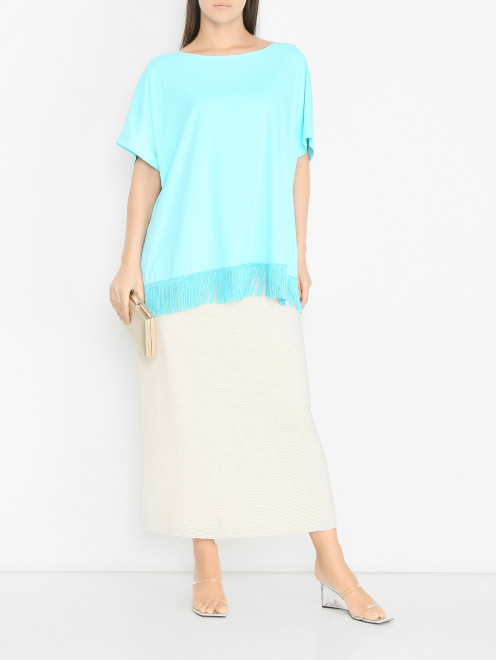 Однотонная блуза декорированная бахромой Marina Rinaldi - МодельОбщийВид