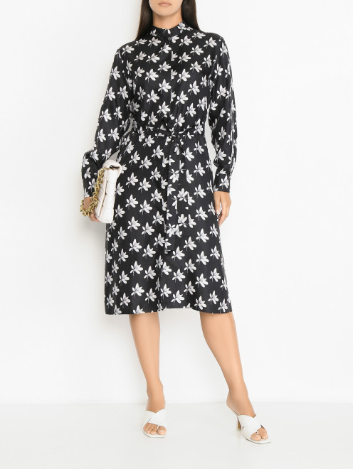 Платье-миди из шелка с цветочным узором Marina Rinaldi - МодельОбщийВид