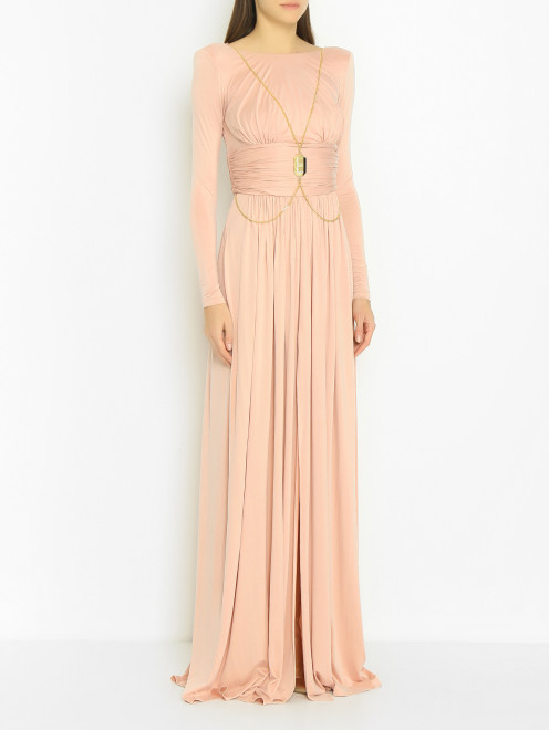 Вечернее платье с цепочкой, высоким разрезом и декольте на спинке Elisabetta Franchi - МодельВерхНиз