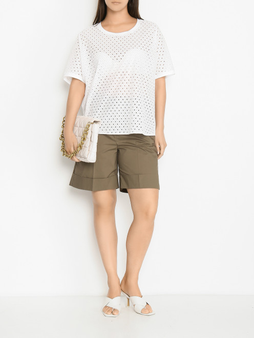 Блуза свободного кроя из хлопка с вышивкой ришелье Persona by Marina Rinaldi - МодельОбщийВид