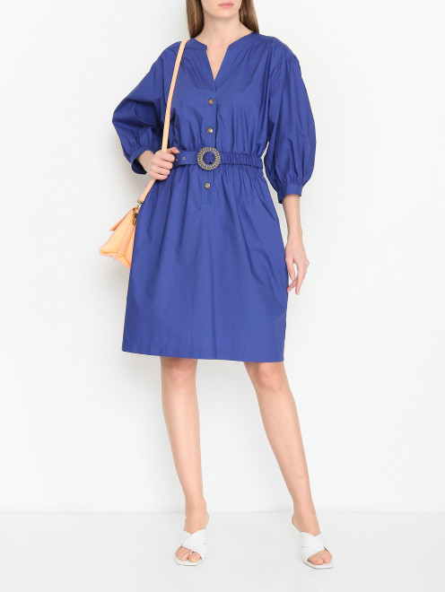 Платье из хлопка с поясом и карманами Luisa Spagnoli - МодельОбщийВид
