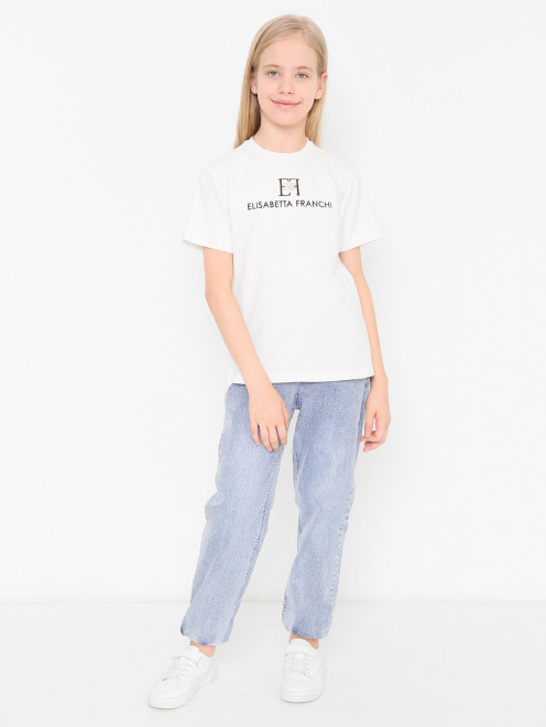 Футболка из хлопка с логотипом Elisabetta Franchi - МодельОбщийВид