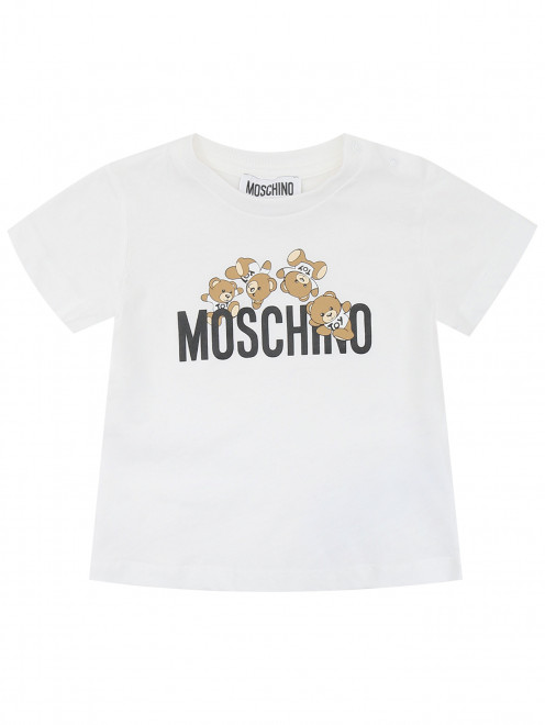 Хлопковая футболка декорированная принтом Moschino - Общий вид