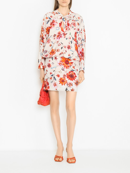 Платье из льна с цветочным узором и заниженной талией Dorothee Schumacher - МодельОбщийВид