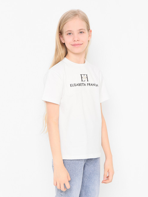 Футболка из хлопка с логотипом Elisabetta Franchi - МодельВерхНиз