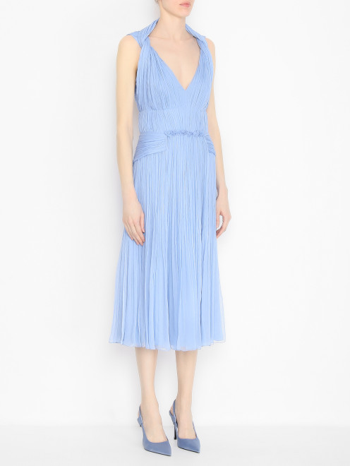 Платье-миди из шелка с V-образным вырезом Alberta Ferretti - МодельВерхНиз