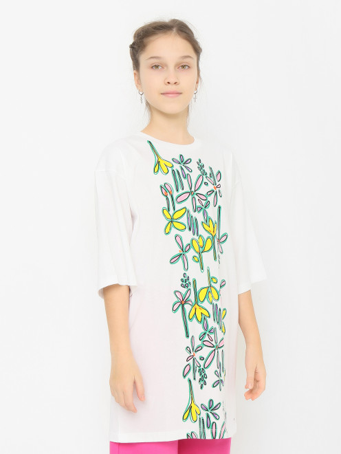 Удлиненная футболка с цветочным принтом Marni - МодельВерхНиз