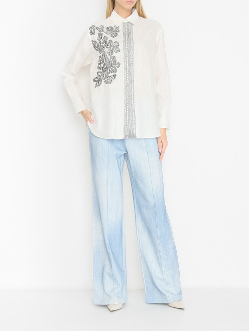 Блуза из льна с вышивкой Ermanno Scervino - МодельОбщийВид