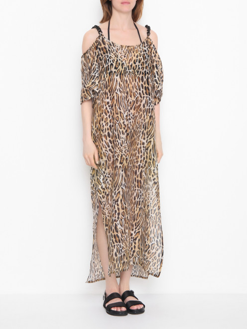 Платье из хлопка и шелка с узором и цепочками Moschino - МодельВерхНиз