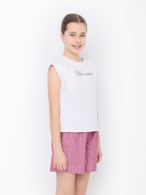 Хлопковая футболка с подплечниками Miss Blumarine - МодельВерхНиз