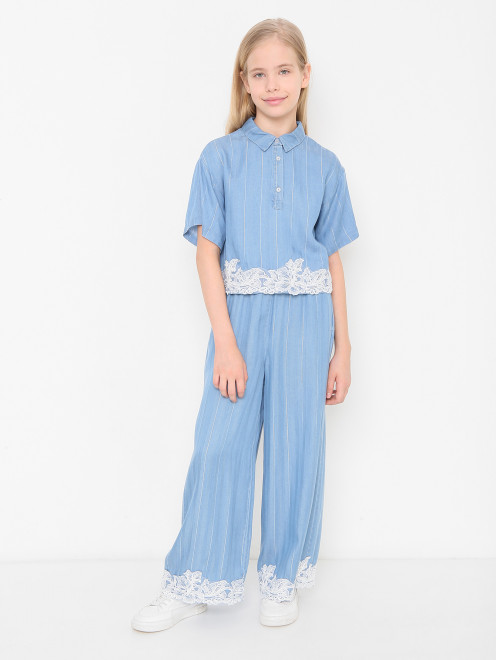 Брюки на резинке с кружевом Ermanno Scervino Junior - МодельОбщийВид