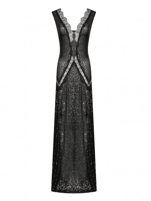 Платье-макси комбинированное в пайетках Elisabetta Franchi - Общий вид