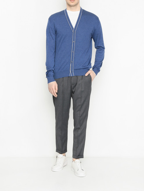 Кардиган из шелка и хлопка с V-образным вырезом Doriani Cashmere - МодельОбщийВид