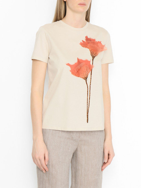 Футболка из хлопка с декором Max Mara - МодельВерхНиз