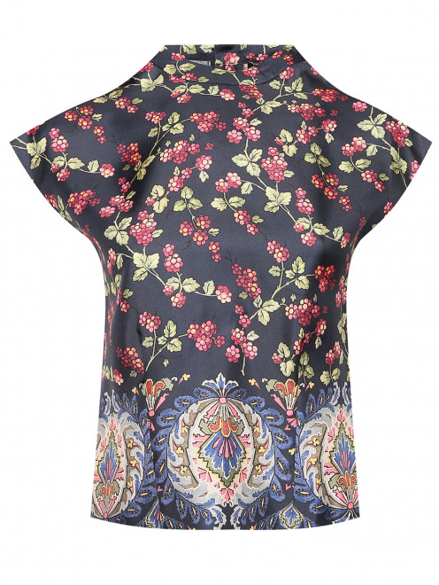Блуза из шелка с цветочным узором на пуговицах