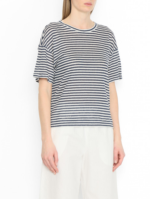 Футболка из льна с узором полоска Weekend Max Mara - МодельВерхНиз