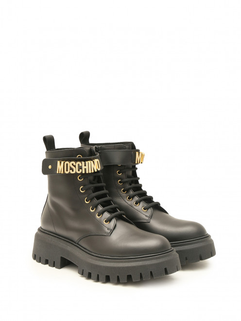 Ботинки из гладкой кожи с золотой фурнитурой Moschino - Общий вид