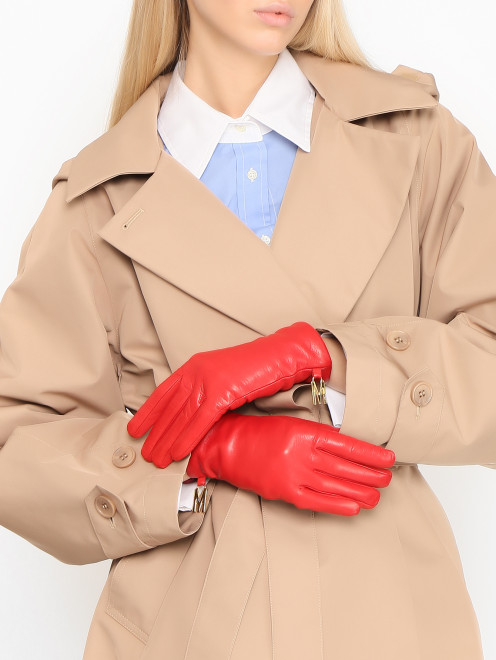 Перчатки из кожи с золотой фурнитурой Moschino - МодельОбщийВид