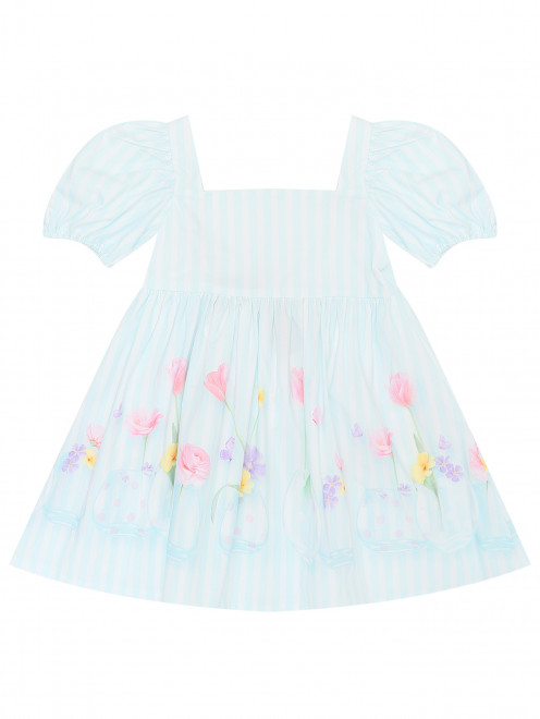 Хлопковое платье в полоску с цветочным узором Lapin House - Общий вид