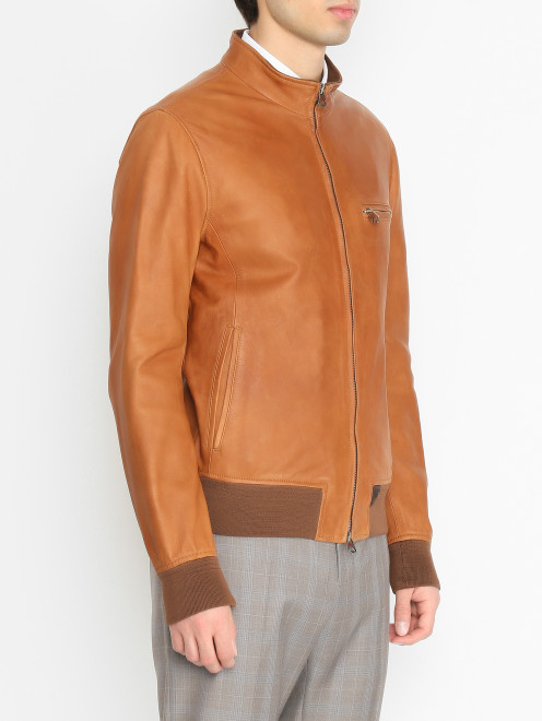 Куртка из гладкой кожи на молнии Stewart - МодельВерхНиз