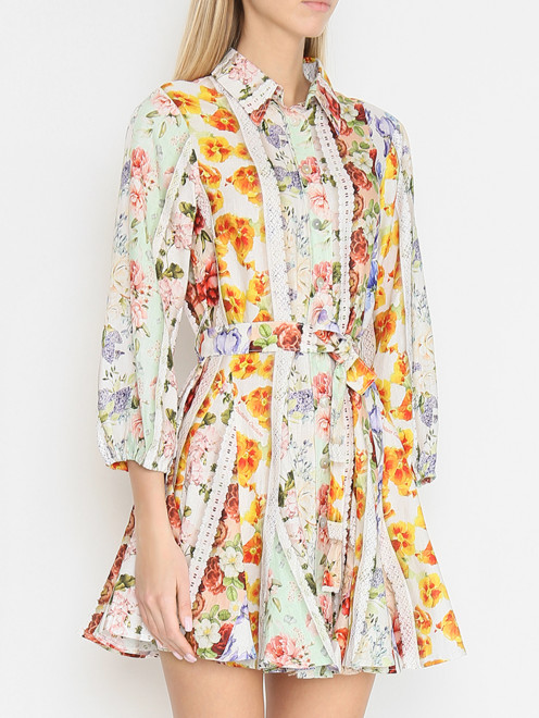 Платье-мини из льна с цветочным узором Positano Couture - МодельВерхНиз