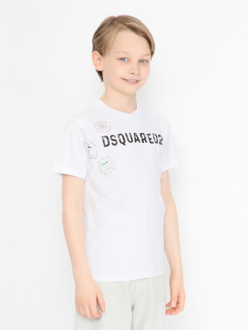 Футболка из хлопка с логотипом Dsquared2 - МодельВерхНиз