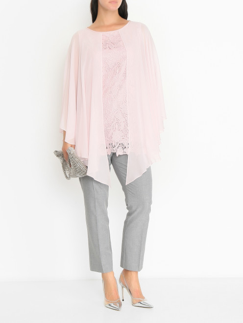 Комбинированная блуза с кружевной вышивкой Marina Rinaldi - МодельОбщийВид