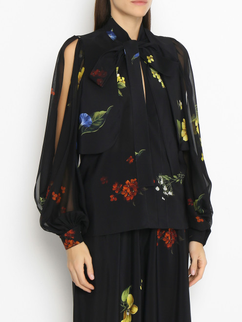 Блуза из шелка с цветочным узором Elie Saab - МодельВерхНиз