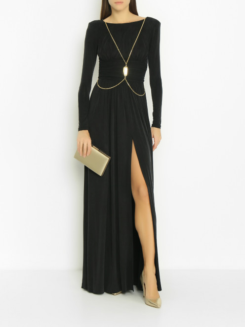 Вечернее платье с цепочкой, высоким разрезом и декольте на спинке Elisabetta Franchi - МодельОбщийВид