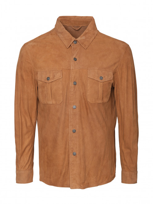 Куртка-рубашка из замши с накладными карманами